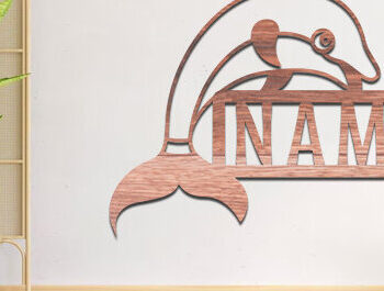 Intra απο ξύλο plywood  Χρώμα wenge 3mm-4mm πάχος - Πακέτο κοπής λέιζερ Sign Name Dolphin Δίασταση 30x20 cm INTRAFABR-43541559 - Image 3