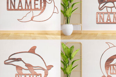 Intra απο ξύλο plywood  Χρώμα wenge 3mm-4mm πάχος - Πακέτο κοπής λέιζερ Sign Name Dolphin Δίασταση 30x20 cm INTRAFABR-36356957