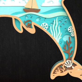 Intra απο ξύλο plywood  Χρώμα wenge 3mm-4mm πάχος - Dolphin Ocean Scene 3D Δίασταση 30x20 cm INTRAFABR-124432984 - Image 1