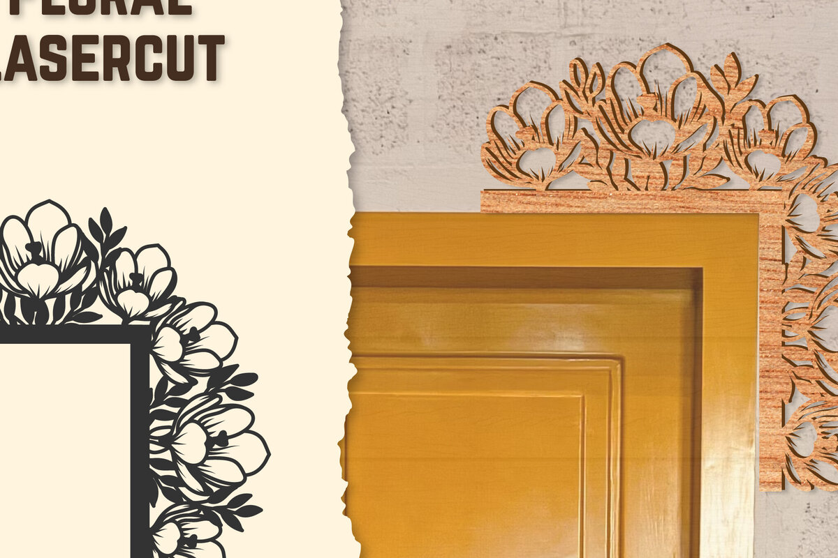 Intra απο ξύλο plywood  Χρώμα wenge 3mm-4mm πάχος - Γωνιακή πόρτας Floral Lasercut Δίασταση 20x20 cm INTRAFABR-105692998