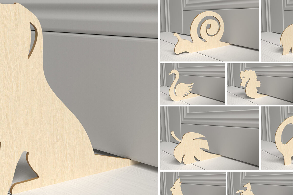 Intra απο ξύλο plywood  Χρώμα wenge 3mm-4mm πάχος - Doorstops Bundle . Ζώα Δίασταση 30x20 cm INTRAFABR-106178440