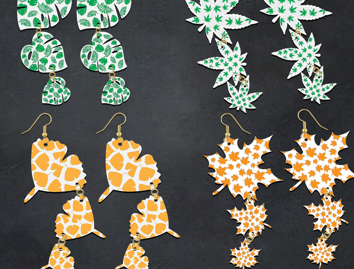 Intra απο ξύλο plywood  Χρώμα wenge 3mm-4mm πάχος - Σκουλαρίκια Dope Leaf Δίασταση 3x3 cm INTRAFABR-106234363