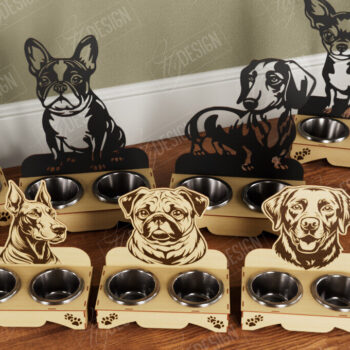 Intra απο ξύλο plywood  Χρώμα wenge 3mm-4mm πάχος - Δέσμη κοπής με λέιζερ με διπλές βάσεις για μπολ σκύλου Δίασταση 30x20 cm INTRAFABR-84808079 - Image 1