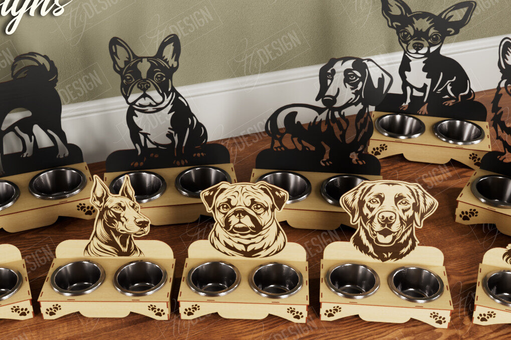 Intra απο ξύλο plywood  Χρώμα wenge 3mm-4mm πάχος - Δέσμη κοπής με λέιζερ με διπλές βάσεις για μπολ σκύλου Δίασταση 30x20 cm INTRAFABR-84808079