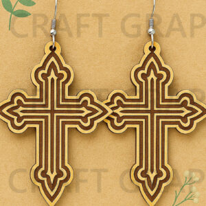 Intra απο ξύλο plywood  Χρώμα wenge 3mm-4mm πάχος - Σκουλαρίκια σταυρού με διπλό περίγραμμα Δίασταση 3x3 cm INTRAFABR-83310564