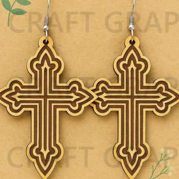 Intra απο ξύλο plywood Χρώμα wenge 3mm-4mm πάχος - Σκουλαρίκια σταυρού με διπλό περίγραμμα Δίασταση 3x3 cm INTRAFABR-83310564 - Image 1