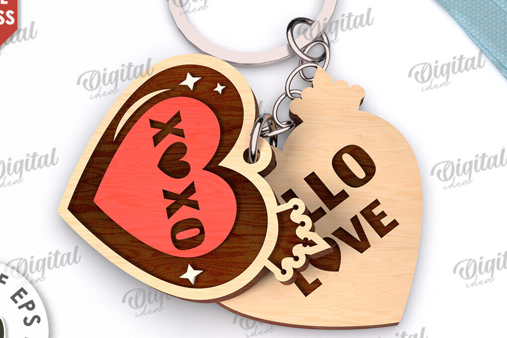 Intra απο ξύλο plywood  Χρώμα wenge 3mm-4mm πάχος - Κόψιμο με λέιζερ διπλό μπρελόκ Αγίου Βαλεντίνου Δίασταση 4x4 cm INTRAFABR-78023502