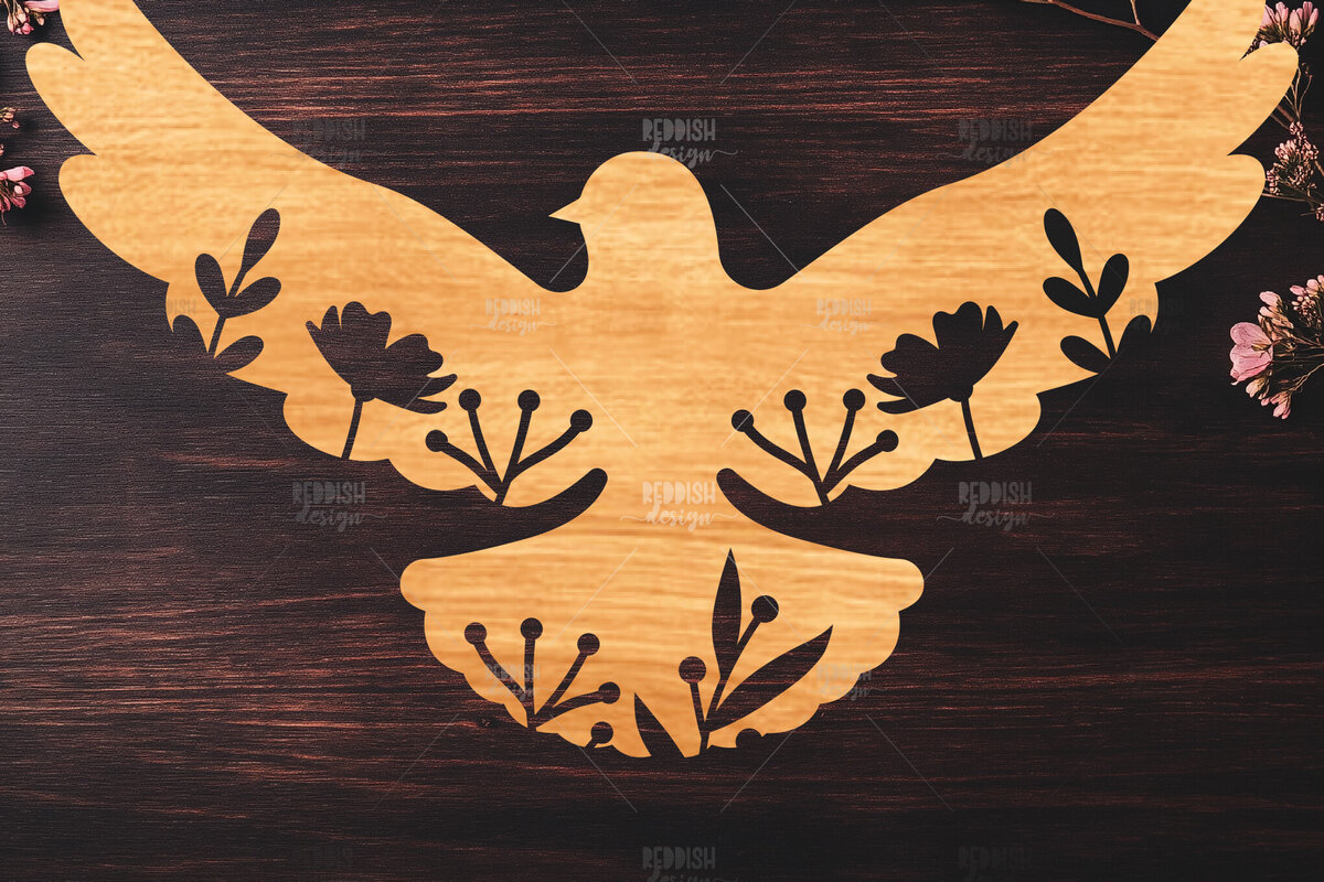 Intra απο ξύλο plywood  Χρώμα wenge 3mm-4mm πάχος - κοπής Dove Floral Laser Δίασταση 20x20 cm INTRAFABR-49423099