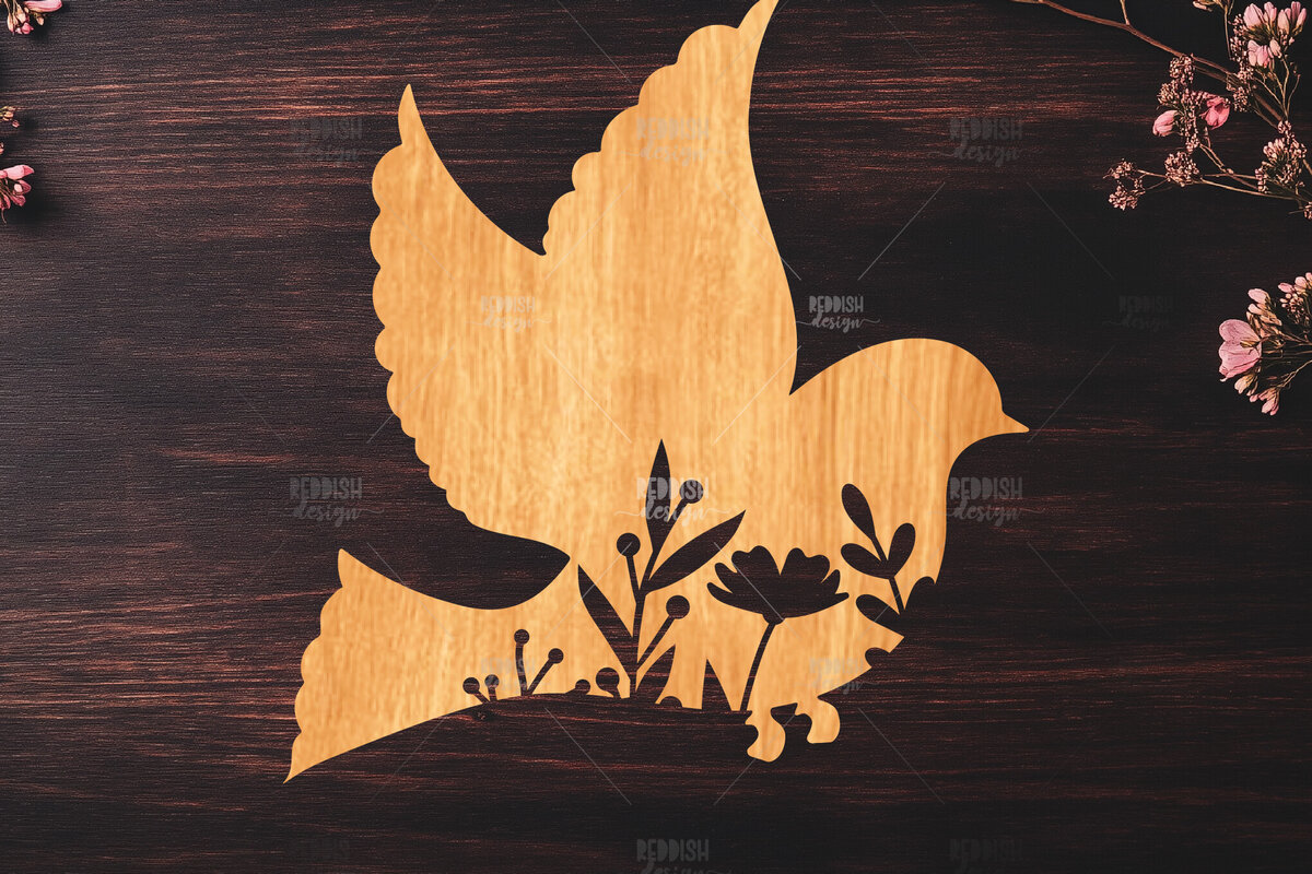 Intra απο ξύλο plywood  Χρώμα wenge 3mm-4mm πάχος - κοπής Dove Floral Laser Δίασταση 20x20 cm INTRAFABR-49518384