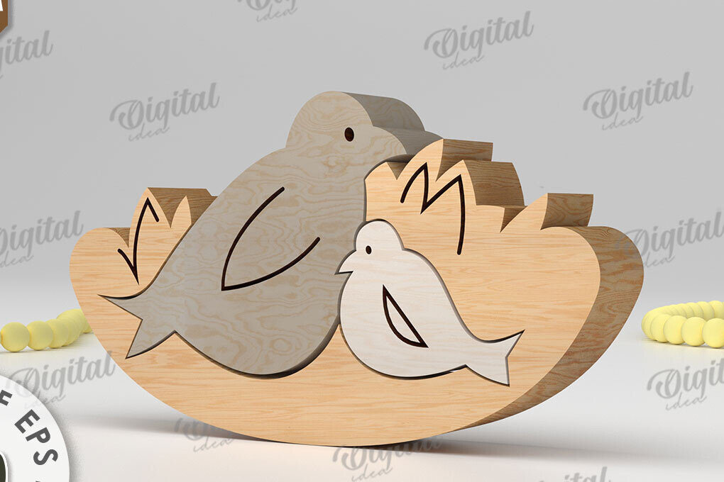 Intra απο ξύλο plywood  Χρώμα wenge 3mm-4mm πάχος - Doves Puzzle . Ζώο Δίασταση 30x20 cm INTRAFABR-110984150