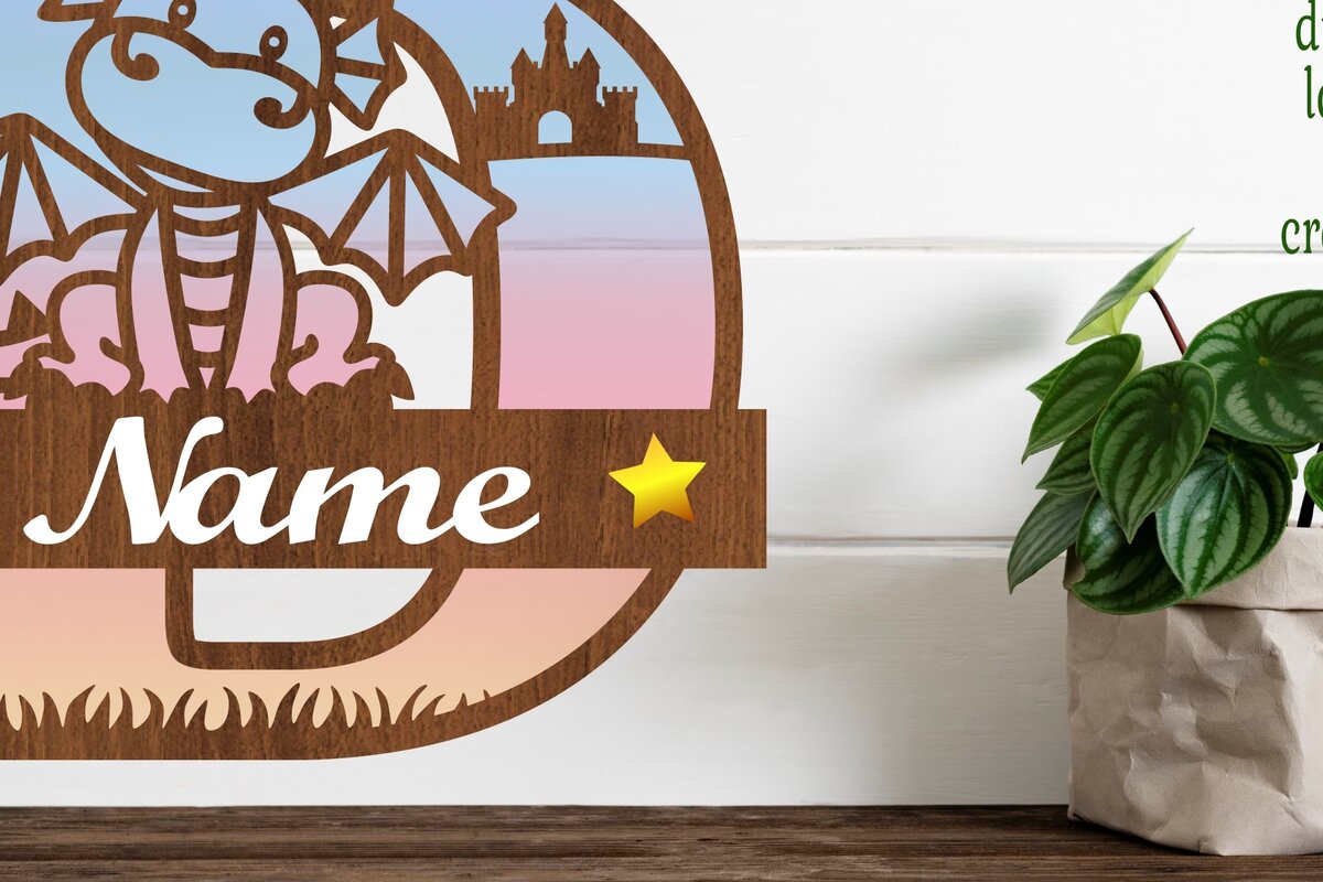 Intra απο ξύλο plywood  Χρώμα wenge 3mm-4mm πάχος - Μονόγραμμα Δράκου με κεφαλαίο γράμμα D Cut Δίασταση 30x20 cm INTRAFABR-41033723