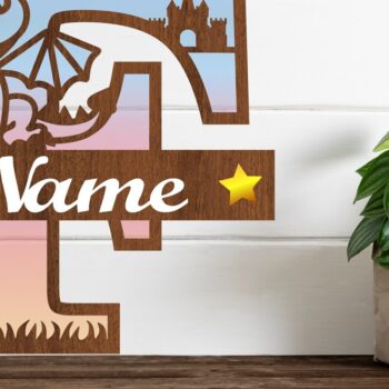 Intra απο ξύλο plywood Χρώμα wenge 3mm-4mm πάχος - Μονόγραμμα με κεφαλαίο δράκο Γράμμα F Cut Δίασταση 30x20 cm INTRAFABR-40687048 - Image 1