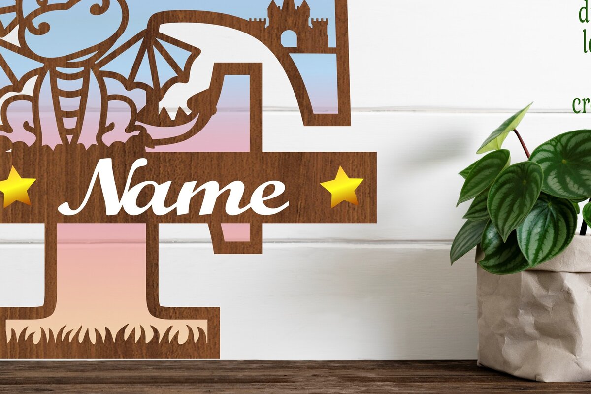 Intra απο ξύλο plywood  Χρώμα wenge 3mm-4mm πάχος - Μονόγραμμα με κεφαλαίο δράκο Γράμμα F Cut Δίασταση 30x20 cm INTRAFABR-40687048