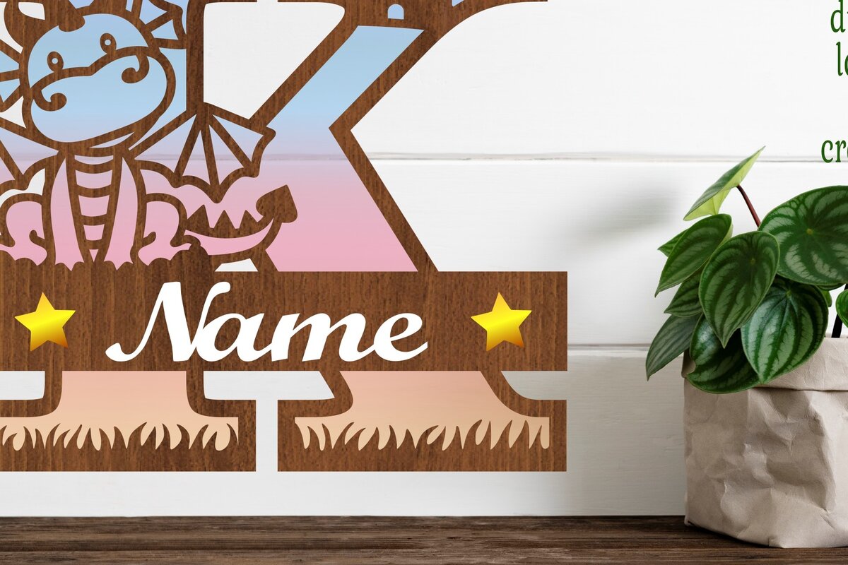 Intra απο ξύλο plywood  Χρώμα wenge 3mm-4mm πάχος - Μονόγραμμα με κεφαλαίο δράκο Γράμμα K Cut Δίασταση 30x20 cm INTRAFABR-40704202