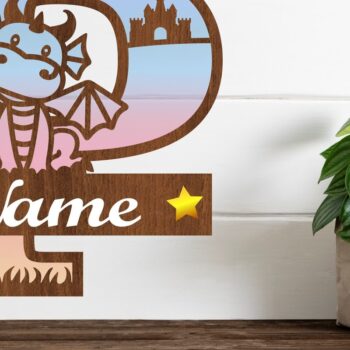 Intra απο ξύλο plywood  Χρώμα wenge 3mm-4mm πάχος - Δράκος κεφαλαίο μονόγραμμα Γράμμα P Αποκοπή Δίασταση 30x20 cm INTRAFABR-40966483 - Image 1