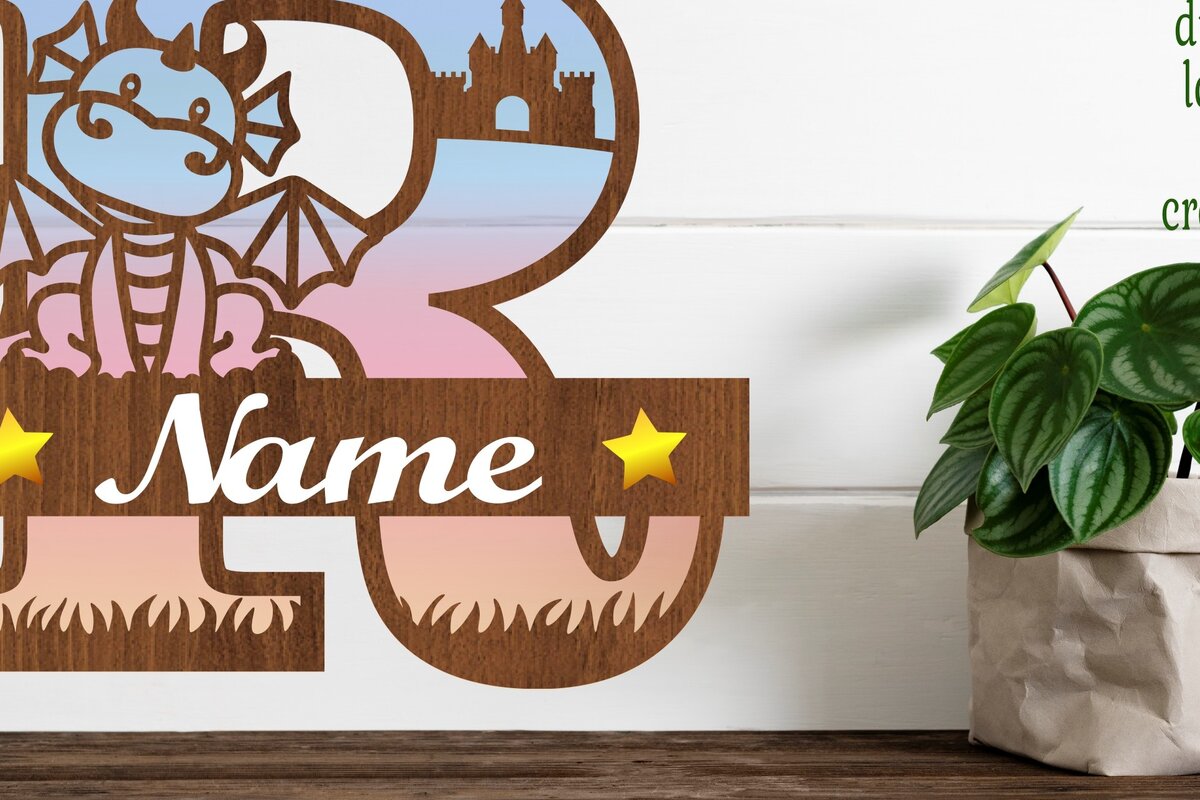 Intra απο ξύλο plywood  Χρώμα wenge 3mm-4mm πάχος - Μονόγραμμα με κεφαλαίο Dragon Letter R Cut Δίασταση 30x20 cm INTRAFABR-108175213