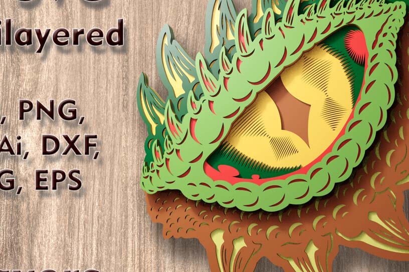 Intra απο ξύλο plywood  Χρώμα wenge 3mm-4mm πάχος - Αρχεία λέιζερ πολλαπλών επιπέδων Dragon Eye 3D Δίασταση 8x10 cm INTRAFABR-108123170