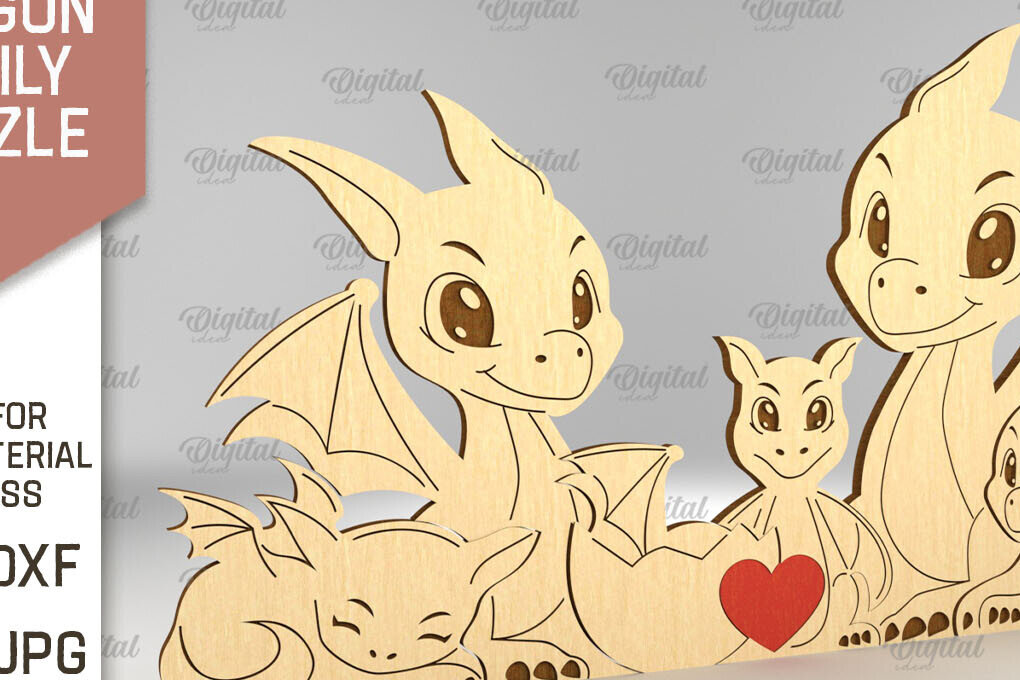 Intra απο ξύλο plywood  Χρώμα wenge 3mm-4mm πάχος - Dragon Family Puzzle Δίασταση 30x20 cm INTRAFABR-112134366