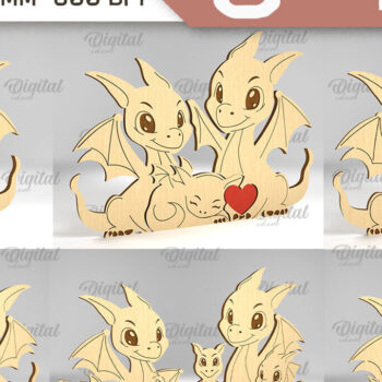 Intra απο ξύλο plywood  Χρώμα wenge 3mm-4mm πάχος - Πακέτο Family Puzzles Dragon Δίασταση 30x20 cm INTRAFABR-112134023 - Image 1