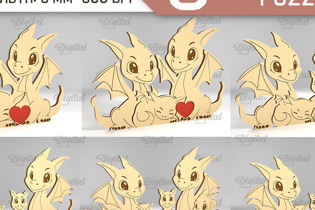 Intra απο ξύλο plywood  Χρώμα wenge 3mm-4mm πάχος - Πακέτο Family Puzzles Dragon Δίασταση 30x20 cm INTRAFABR-112134023