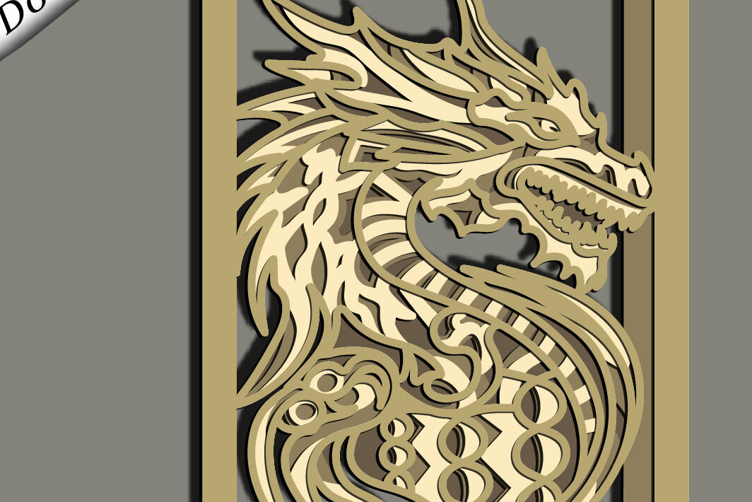 Intra απο ξύλο plywood  Χρώμα wenge 3mm-4mm πάχος - Dragon Multilayer /3D Dragon Mandala Δίασταση 30x30 cm INTRAFABR-81748177