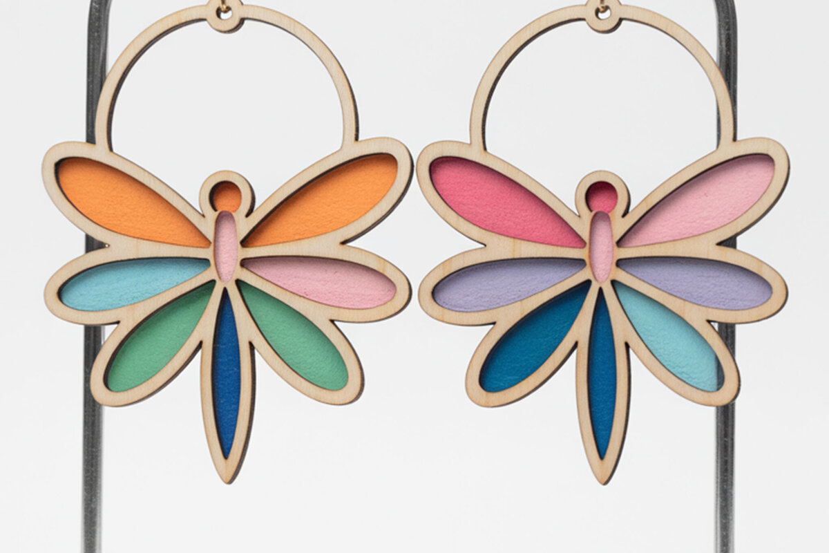 Intra απο ξύλο plywood  Χρώμα wenge 3mm-4mm πάχος - Dragonfly Earrings Δίασταση 3x3 cm INTRAFABR-48841563