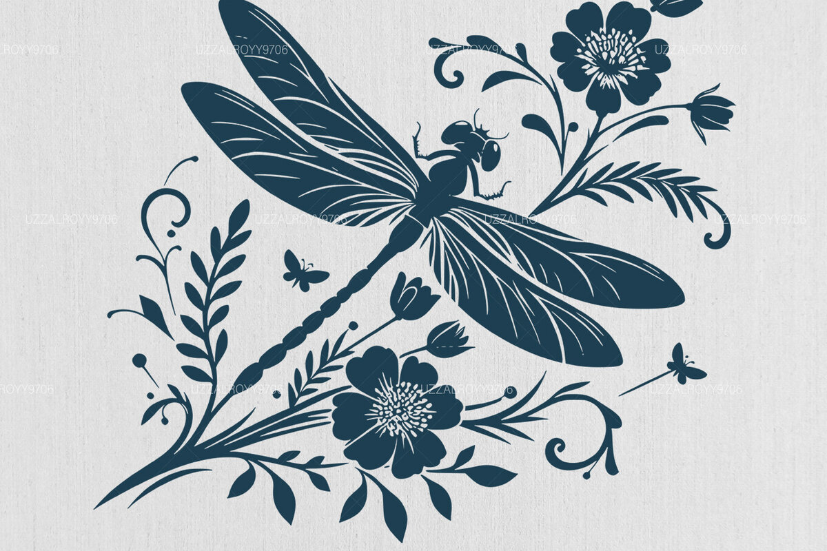 Intra απο ξύλο plywood  Χρώμα wenge 3mm-4mm πάχος - Dragonfly Flowers , Dragonfly Vector Δίασταση 40x50 cm INTRAFABR-49421047