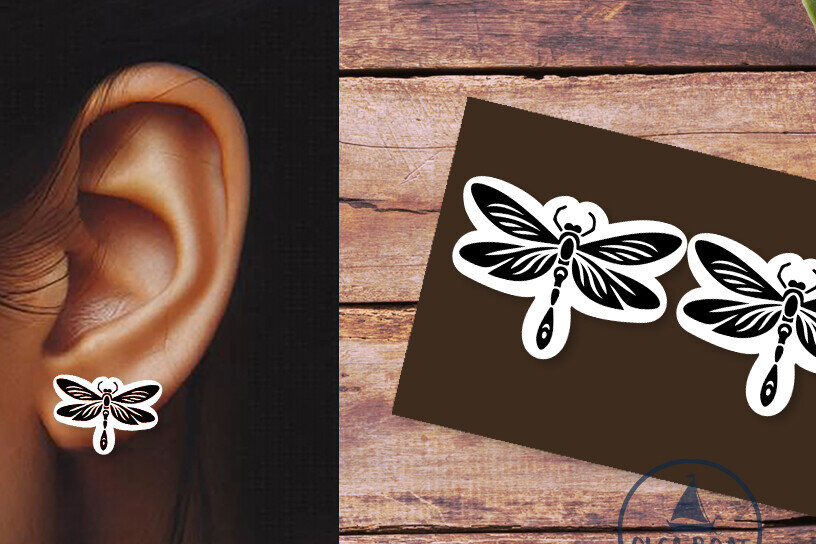 Intra απο ξύλο plywood  Χρώμα wenge 3mm-4mm πάχος - Dragonfly Summer Earrings | Laser Cu Δίασταση 3x3 cm INTRAFABR-39682830