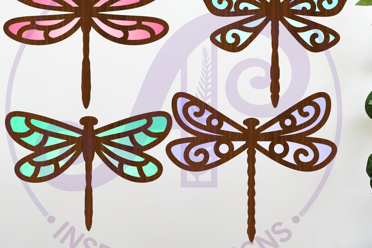 Intra απο ξύλο plywood  Χρώμα wenge 3mm-4mm πάχος - Dragonfly δύο επιπέδων κοπής με λέιζερ Δίασταση 30x20 cm INTRAFABR-111199781