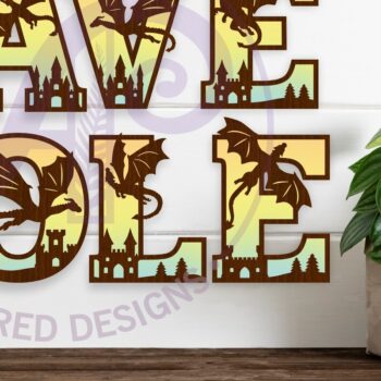 Intra απο ξύλο plywood  Χρώμα wenge 3mm-4mm πάχος - Σετ αλφάβητου Dragons. Γράμματα 2 επιπέδων 53 Δίασταση 30x20 cm INTRAFABR-38049652 - Image 1