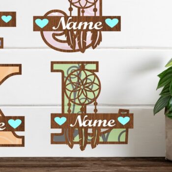 Intra απο ξύλο plywood  Χρώμα wenge 3mm-4mm πάχος - Πακέτο γραμμάτων μονογράμματος Dreamcatcher Δίασταση 20x20 cm INTRAFABR-106383136 - Image 1