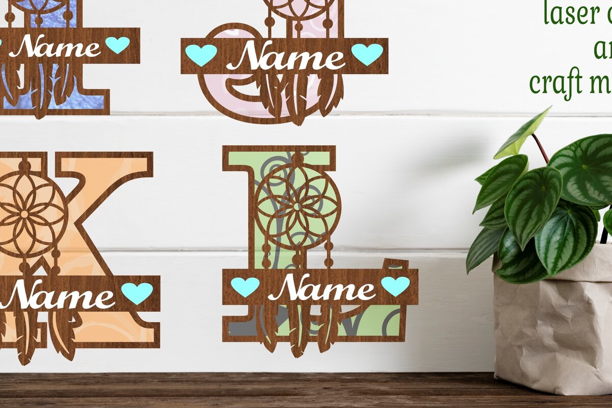 Intra απο ξύλο plywood  Χρώμα wenge 3mm-4mm πάχος - Πακέτο γραμμάτων μονογράμματος Dreamcatcher Δίασταση 20x20 cm INTRAFABR-106383136