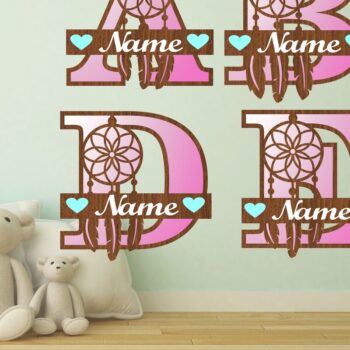 Intra απο ξύλο plywood  Χρώμα wenge 3mm-4mm πάχος - Πακέτο γραμμάτων μονογράμματος Dreamcatcher Δίασταση 20x20 cm INTRAFABR-106383136 - Image 2