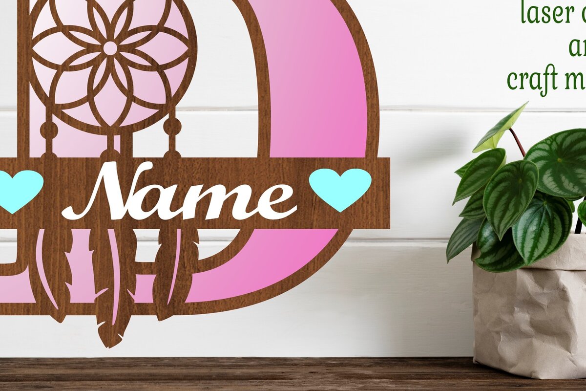 Intra απο ξύλο plywood  Χρώμα wenge 3mm-4mm πάχος - Ονειροπαγίδα Μονόγραμμα Letter D Cut Δίασταση 20x20 cm INTRAFABR-106383152