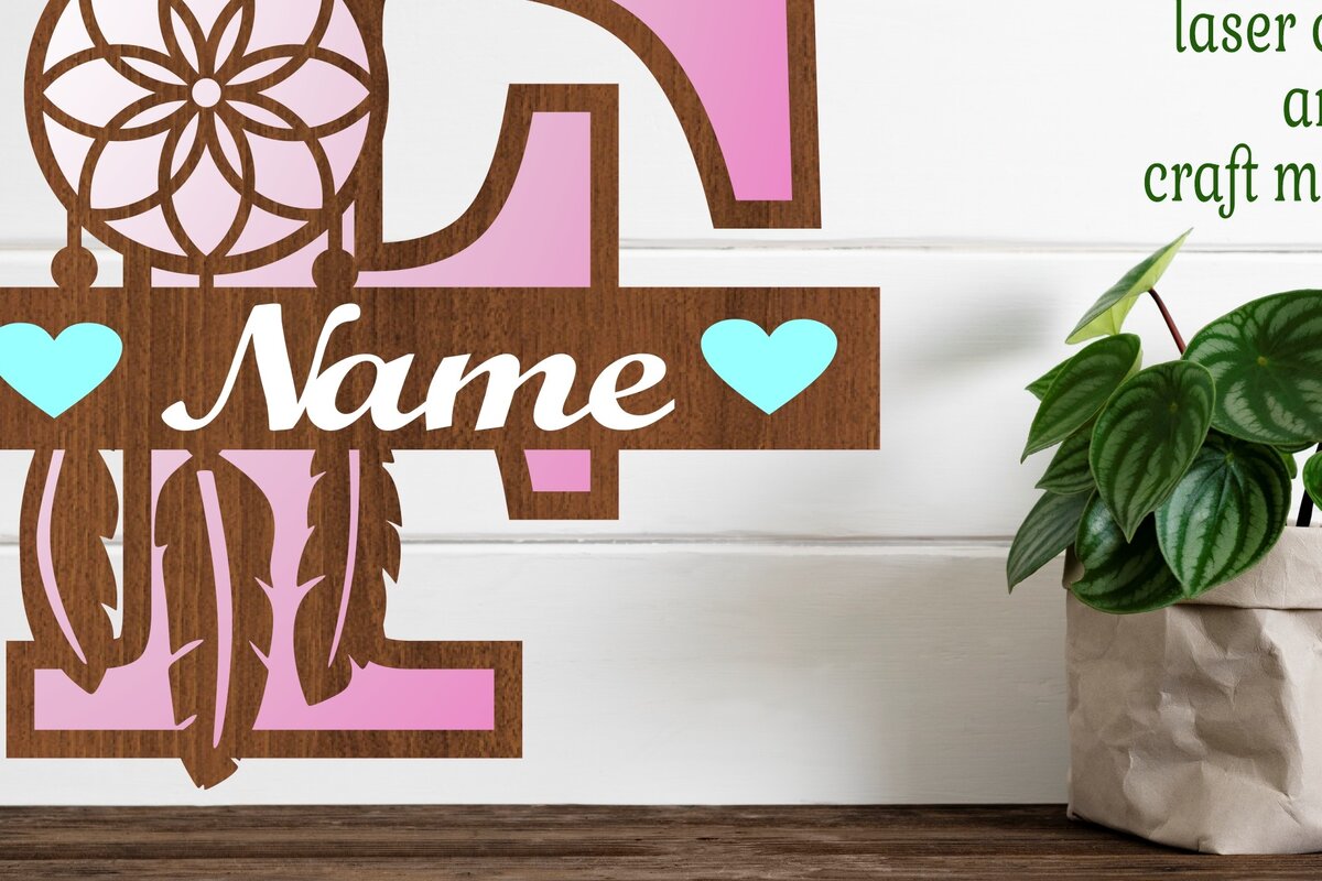 Intra απο ξύλο plywood  Χρώμα wenge 3mm-4mm πάχος - Ονειροπαγίδα Monogram Letter F Cut Δίασταση 20x20 cm INTRAFABR-49273320