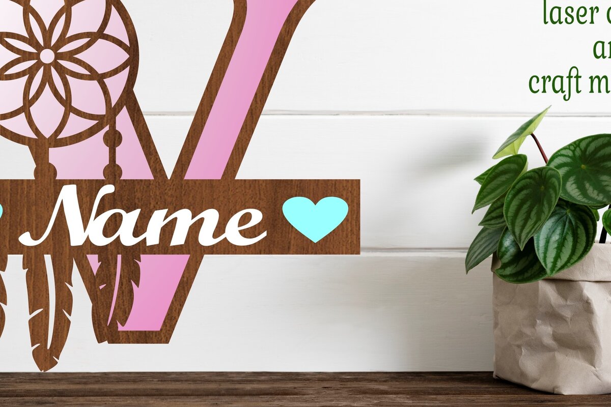 Intra απο ξύλο plywood  Χρώμα wenge 3mm-4mm πάχος - Ονειροπαγίδα Monogram Letter V Cut Δίασταση 20x20 cm INTRAFABR-108443950