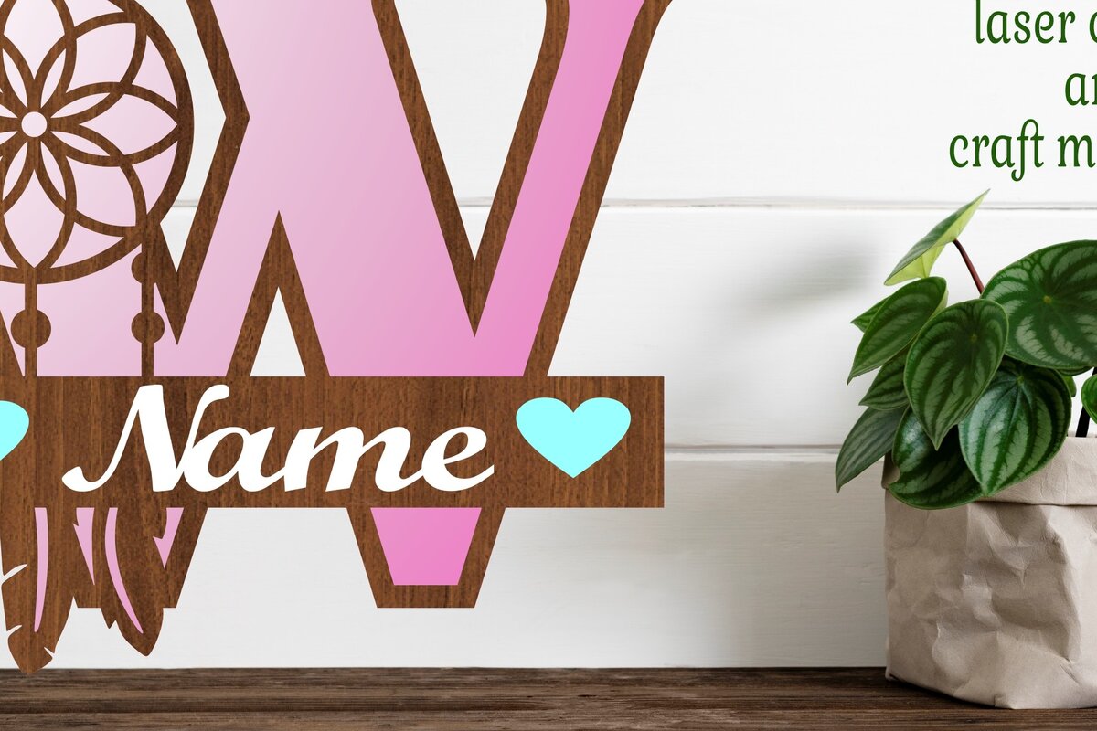 Intra απο ξύλο plywood  Χρώμα wenge 3mm-4mm πάχος - Ονειροπαγίδα Monogram Letter W Cut Δίασταση 20x20 cm INTRAFABR-108443968