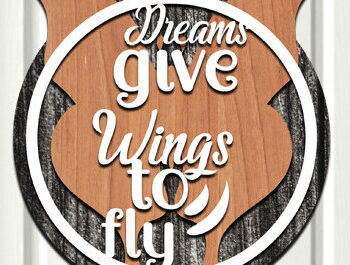 Intra απο ξύλο plywood Χρώμα wenge 3mm-4mm πάχος - Τα όνειρα δίνουν φτερά για να πετάξουν στρογγυλό σημάδι Δίασταση 30x20 cm INTRAFABR-110186361 - Image 1