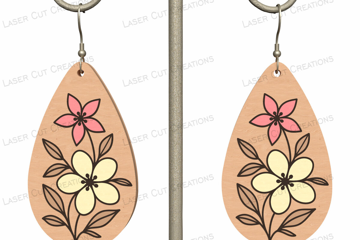 Intra απο ξύλο plywood  Χρώμα wenge 3mm-4mm πάχος - Σκουλαρίκια Dual Bloom Teardrop Δίασταση 3x3 cm INTRAFABR-106750762