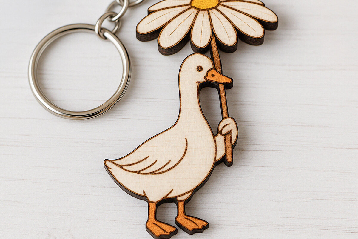 Intra απο ξύλο plywood  Χρώμα wenge 3mm-4mm πάχος - Μπρελόκ πάπιας με ομπρέλα Daisy Δίασταση 4x4 cm INTRAFABR-41256426