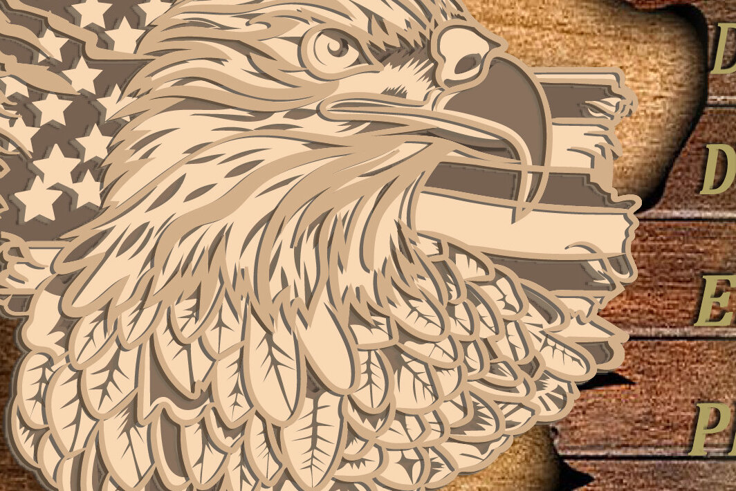 Intra απο ξύλο plywood  Χρώμα wenge 3mm-4mm πάχος - Eagle Multilayer /3D Patriotic Eagle Δίασταση 30x20 cm INTRAFABR-50076201