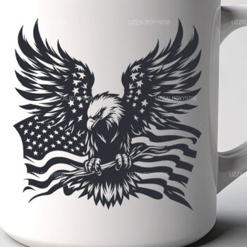 Intra απο ξύλο plywood  Χρώμα wenge 3mm-4mm πάχος - Μπλουζάκι αετός με αμερικανική σημαία Δίασταση 40x50 cm INTRAFABR-110984027 - Image 2