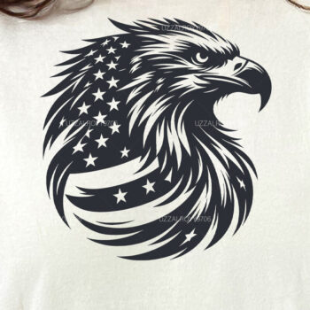 Intra απο ξύλο plywood  Χρώμα wenge 3mm-4mm πάχος - Μπλουζάκι αετός με αμερικανική σημαία Δίασταση 40x50 cm INTRAFABR-110984041 - Image 3