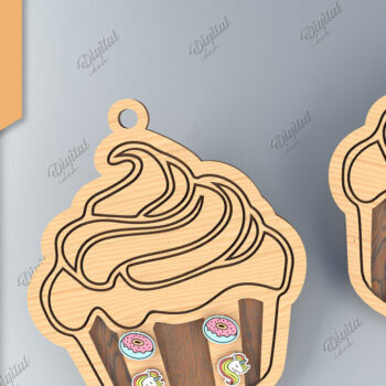 Intra απο ξύλο plywood  Χρώμα wenge 3mm-4mm πάχος - Κάρτα σκουλαρίκι Lasercut. 3D Cupcake Δίασταση 3x3 cm INTRAFABR-79524149 - Image 1