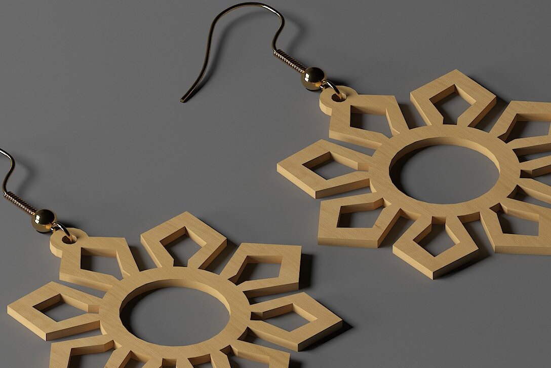 Intra απο ξύλο plywood  Χρώμα wenge 3mm-4mm πάχος - Σχέδια Σκουλαρίκια Κοσμήματα Glowforge Cricut Δίασταση 3x3 cm INTRAFABR-80759891