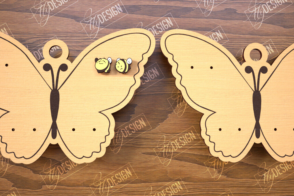 Intra απο ξύλο plywood  Χρώμα wenge 3mm-4mm πάχος - Εμφάνιση σκουλαρικιών | Σε σχήμα πεταλούδας | CNC Δίασταση 3x3 cm INTRAFABR-80759909