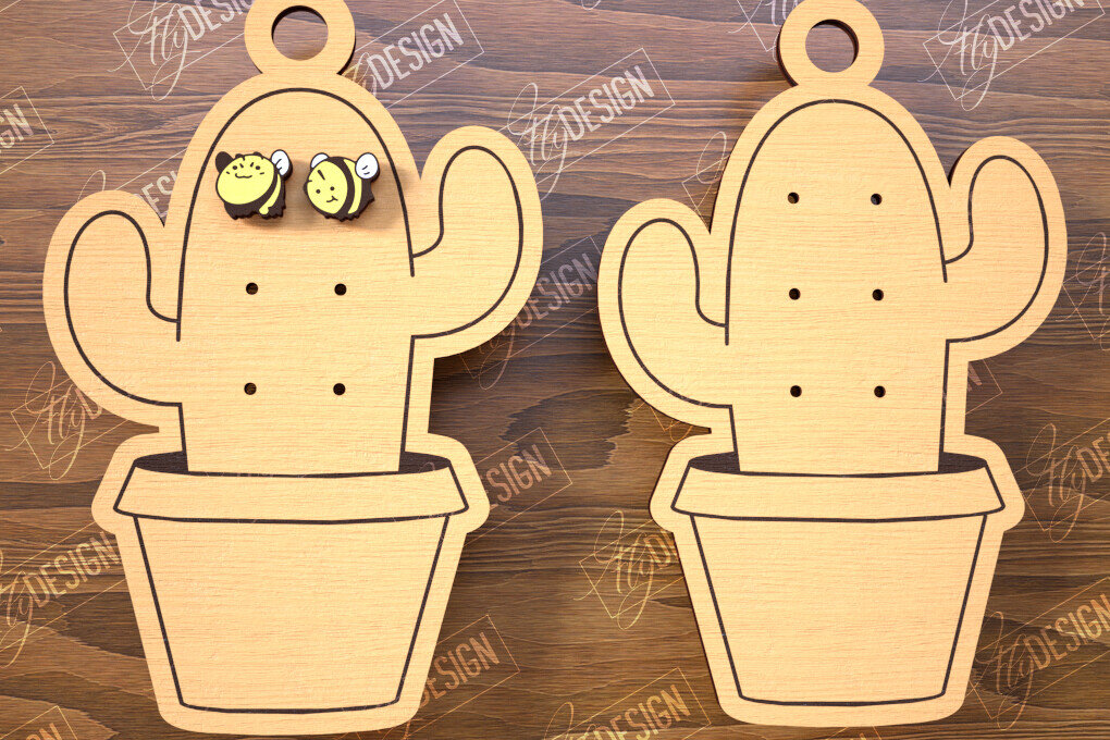 Intra απο ξύλο plywood  Χρώμα wenge 3mm-4mm πάχος - Εμφάνιση σκουλαρικιών | Οθόνη σε σχήμα κάκτου Δίασταση 3x3 cm INTRAFABR-80759916