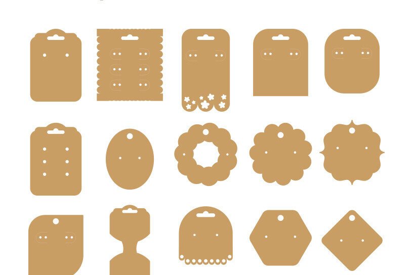 Intra απο ξύλο plywood  Χρώμα wenge 3mm-4mm πάχος - Σετ προτύπου κάρτας προβολής σκουλαρικιών 15 Δίασταση 3x3 cm INTRAFABR-85624960