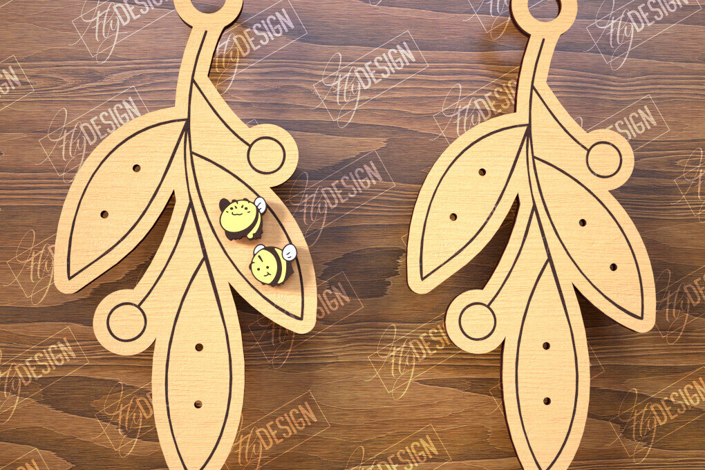 Intra απο ξύλο plywood  Χρώμα wenge 3mm-4mm πάχος - Εμφάνιση σκουλαρικιών | Οθόνη σε σχήμα φύλλων Δίασταση 3x3 cm INTRAFABR-124640617