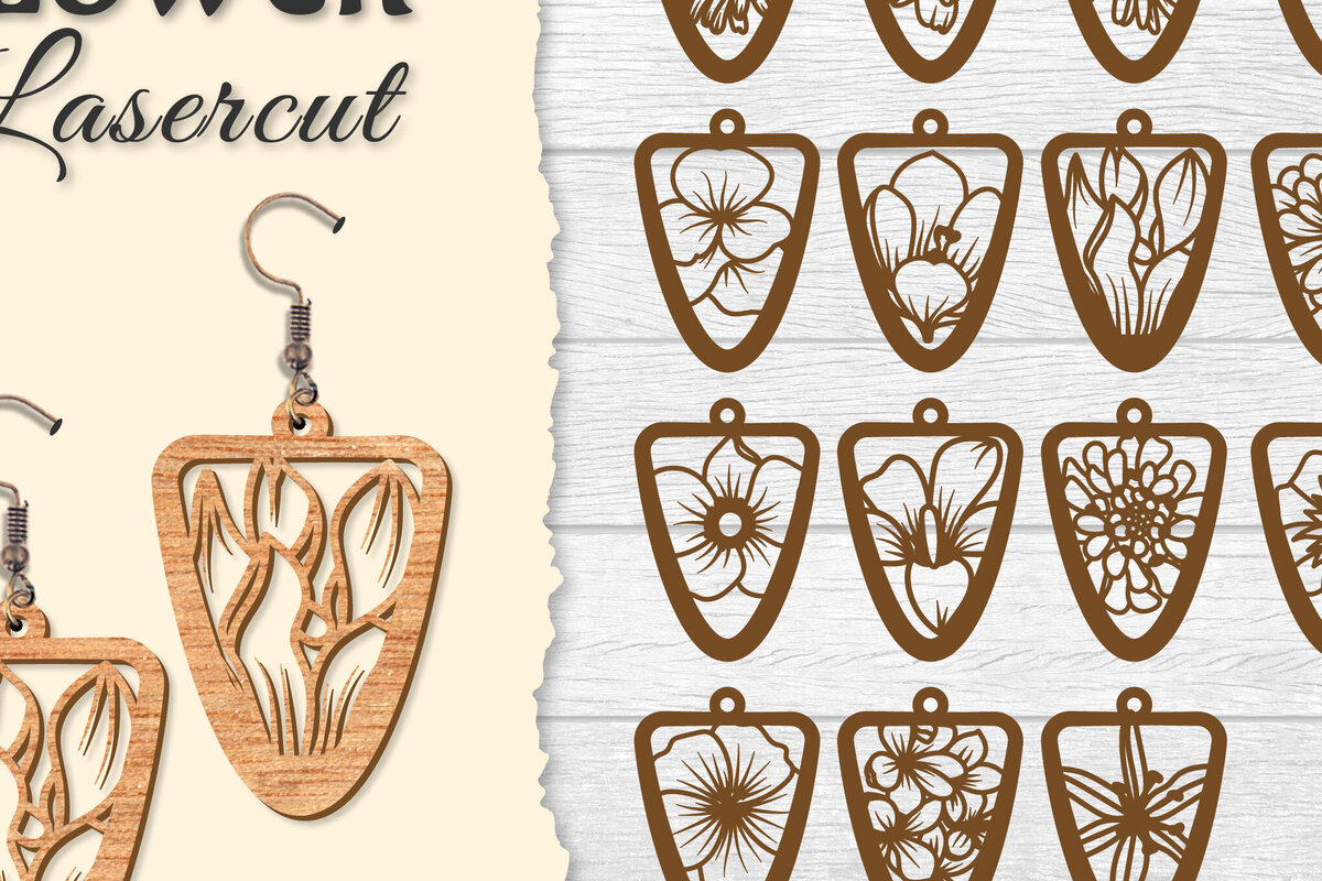 Intra απο ξύλο plywood  Χρώμα wenge 3mm-4mm πάχος - Σκουλαρίκι Flower Δίασταση 3x3 cm INTRAFABR-105557772